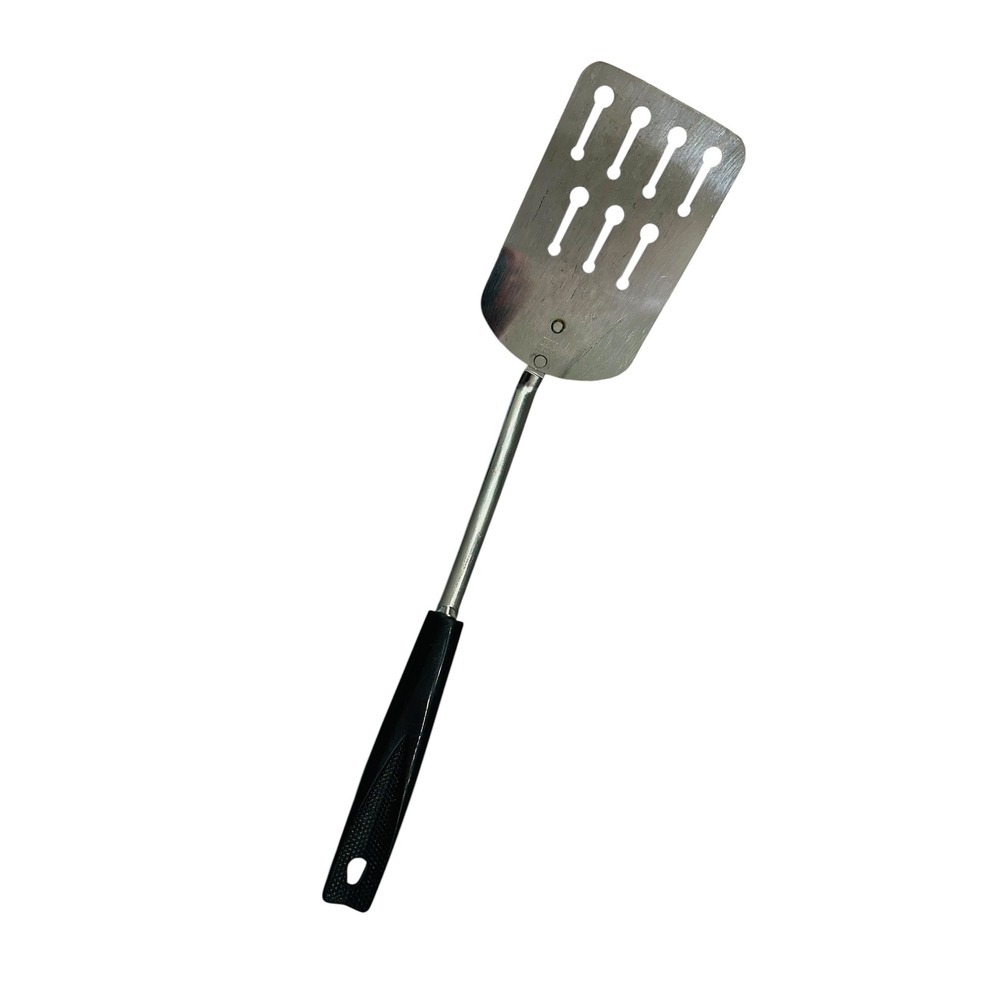 Vintage Ekco Chromium Plated Slotted Spatula Black Handle Made in USA MCM 12"